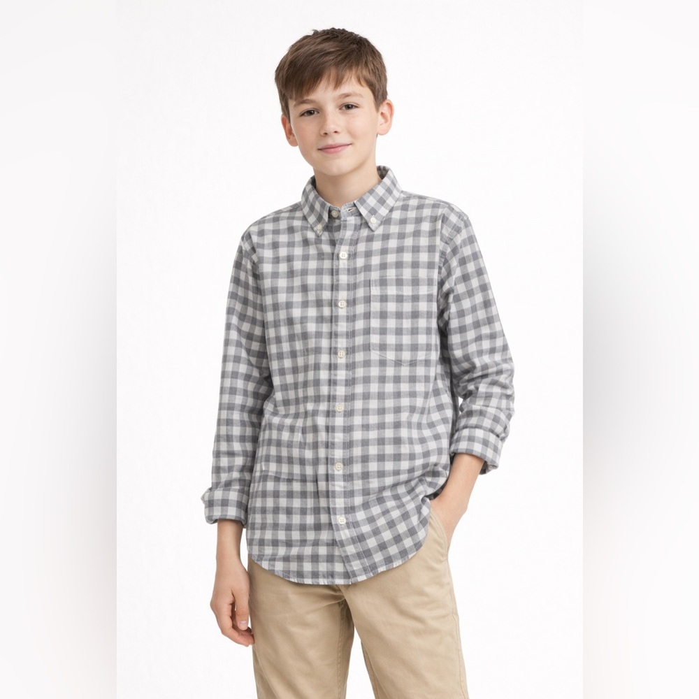 J. Crew Boy Gray and White Checkered Button Down Shirt Size 12